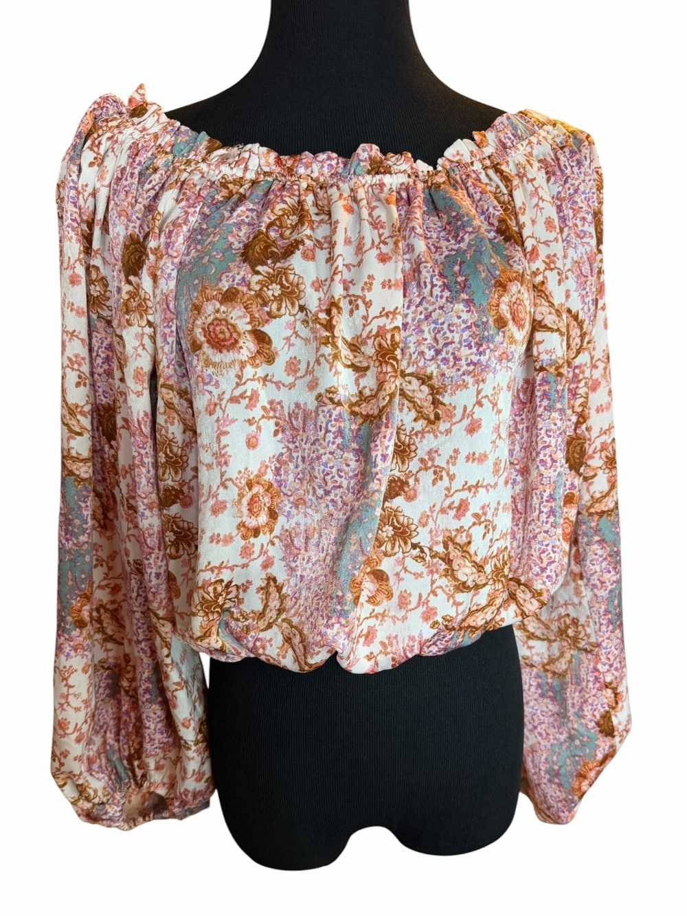 Willow Root Floral Off Shoulder Peasant XL Boho Cottagecore Balloon Sleeve Top